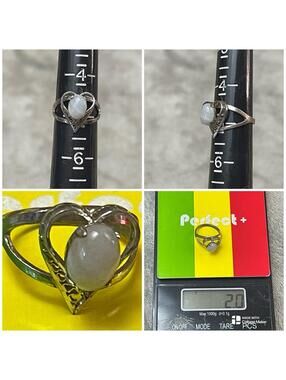 VTG Sterling Silver Heart Shaped Moonstone Ring Size 5